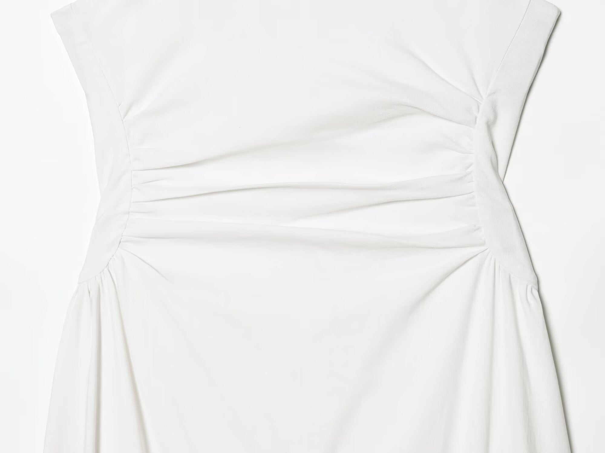 Women's U-neck pleated waist MIDI dress