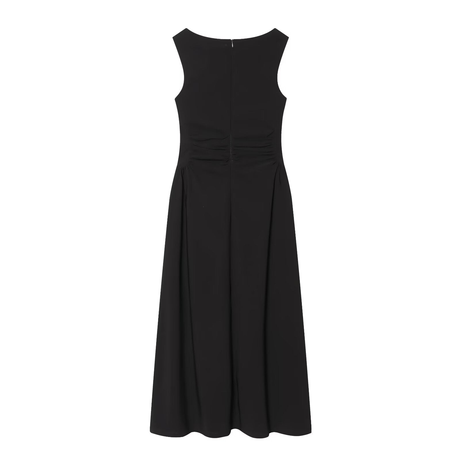 Women's U-neck pleated waist MIDI dress