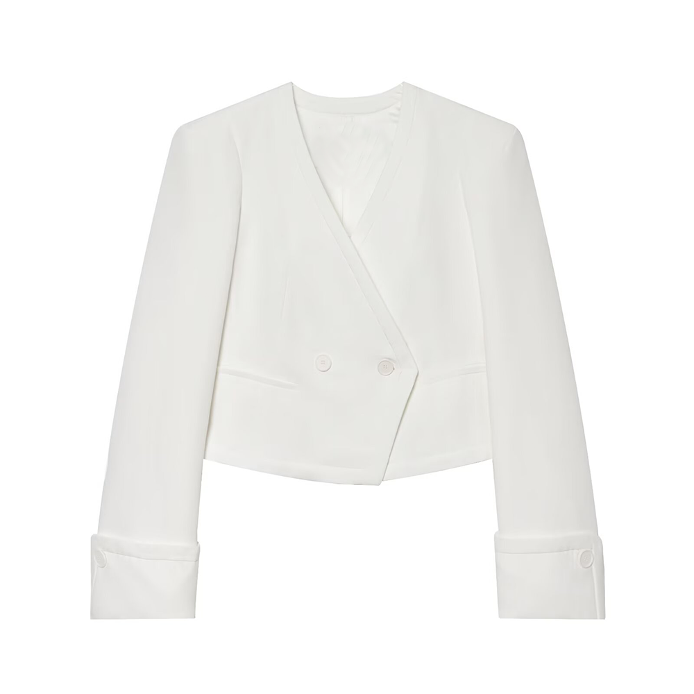 Women's short V-neck double breasted Blazer Coat
