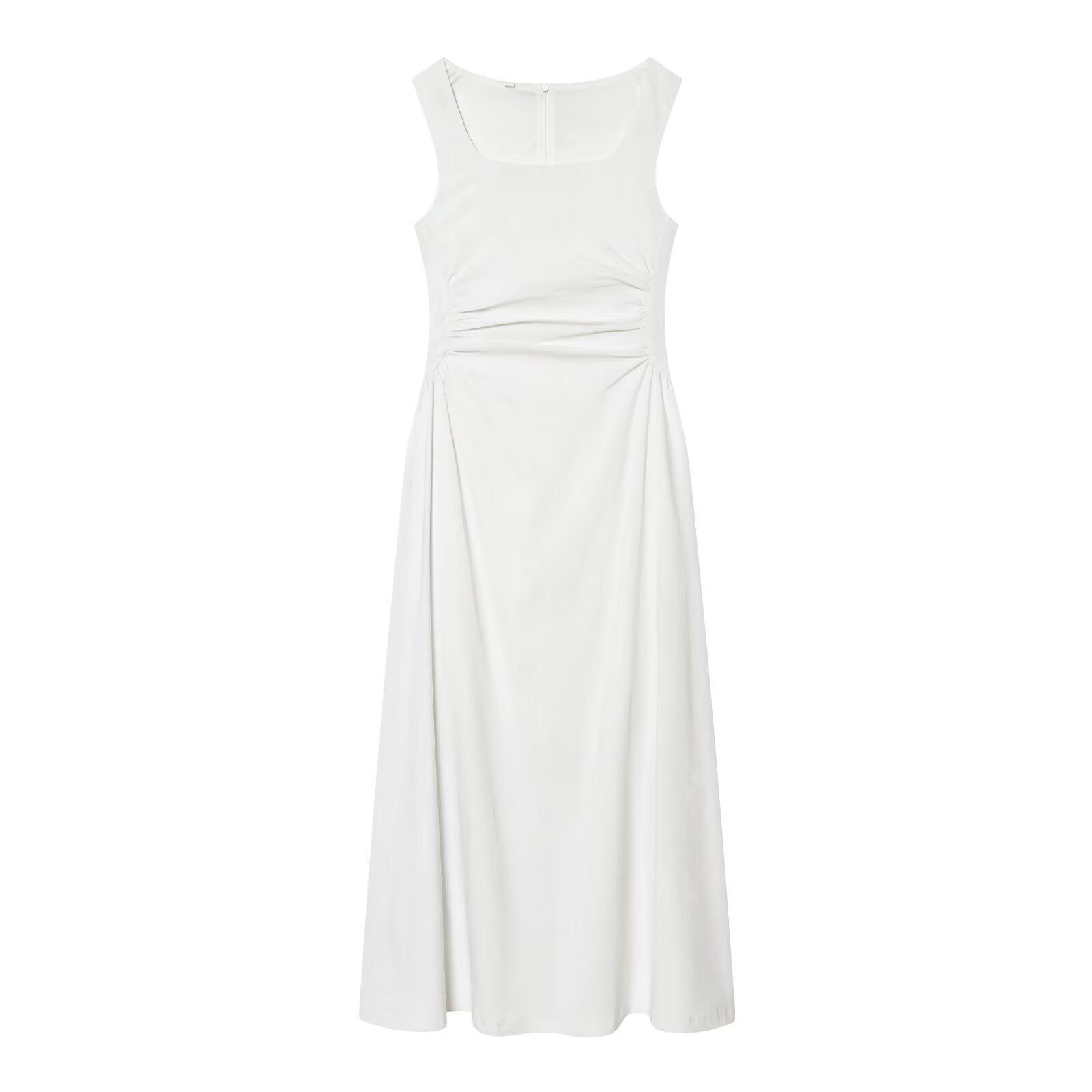 Women's U-neck pleated waist MIDI dress