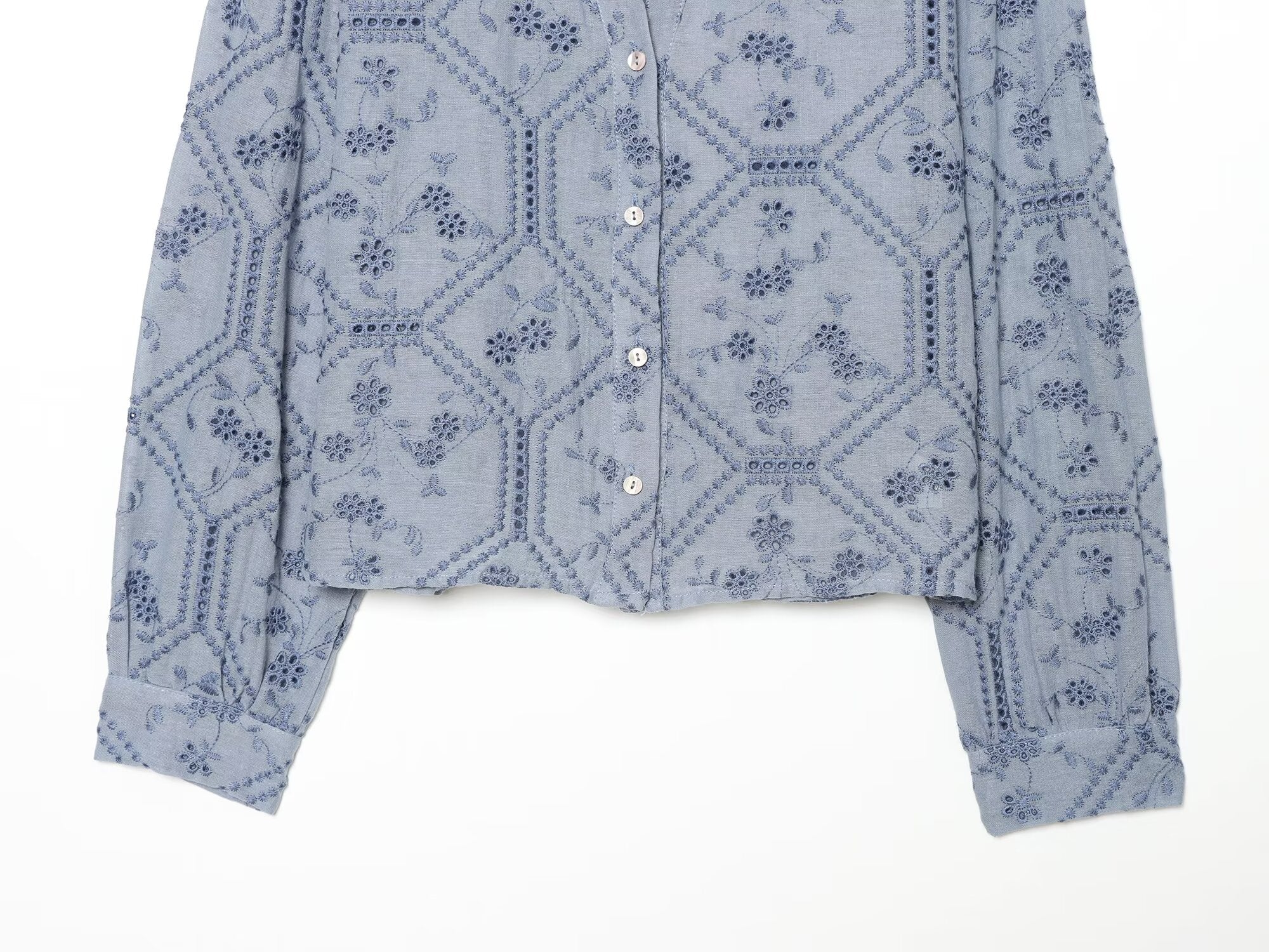 Women's hollowed out embroidered lapel shirt