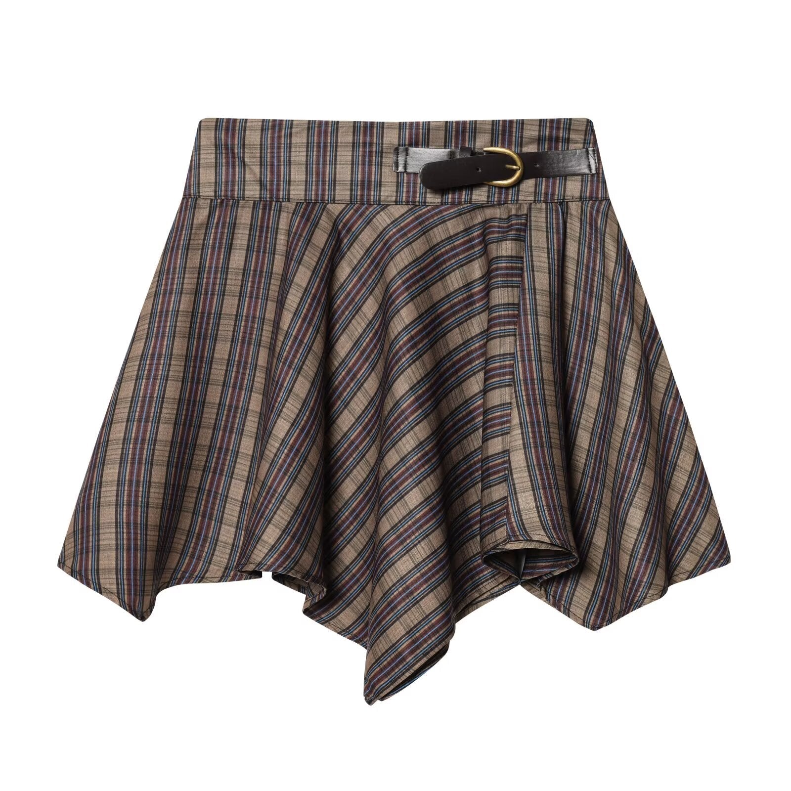 Women's straps decorative casual plaid mini skirt
