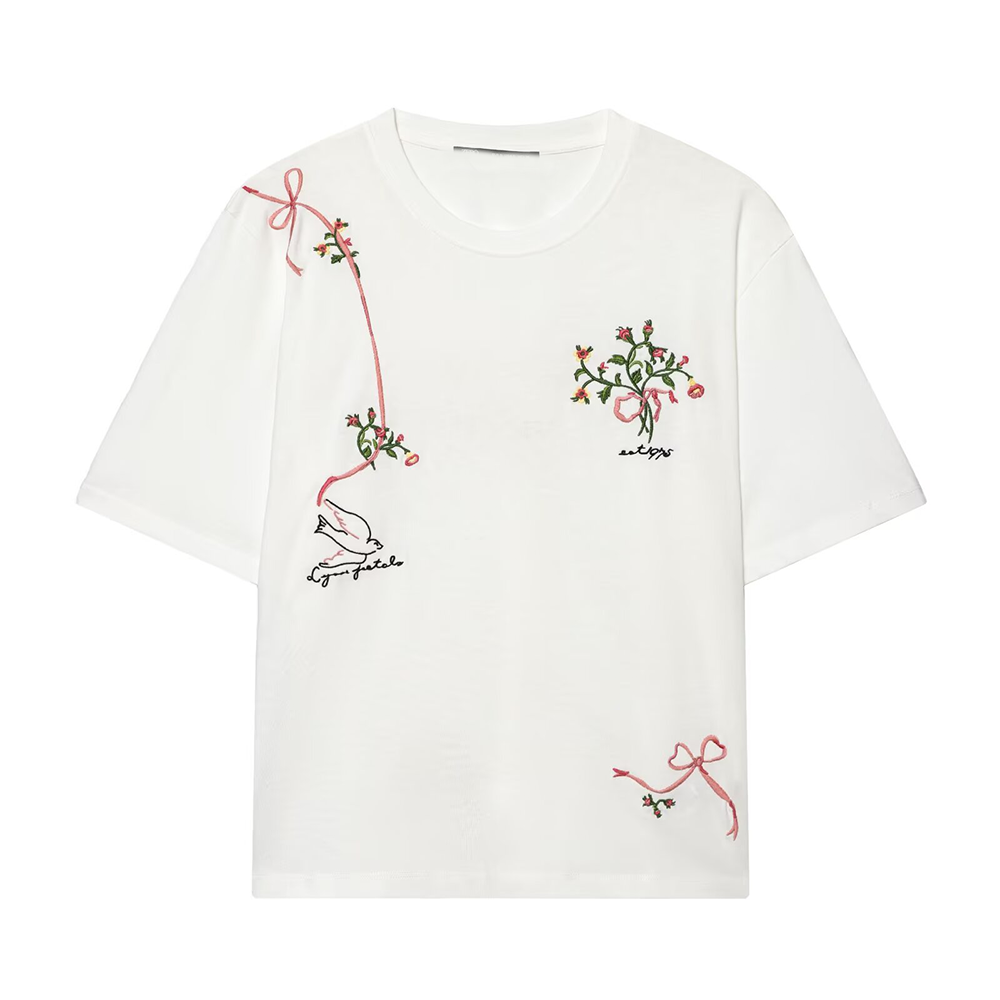 Women's Comfortable O Neck Embroidered Flower T-shirt
