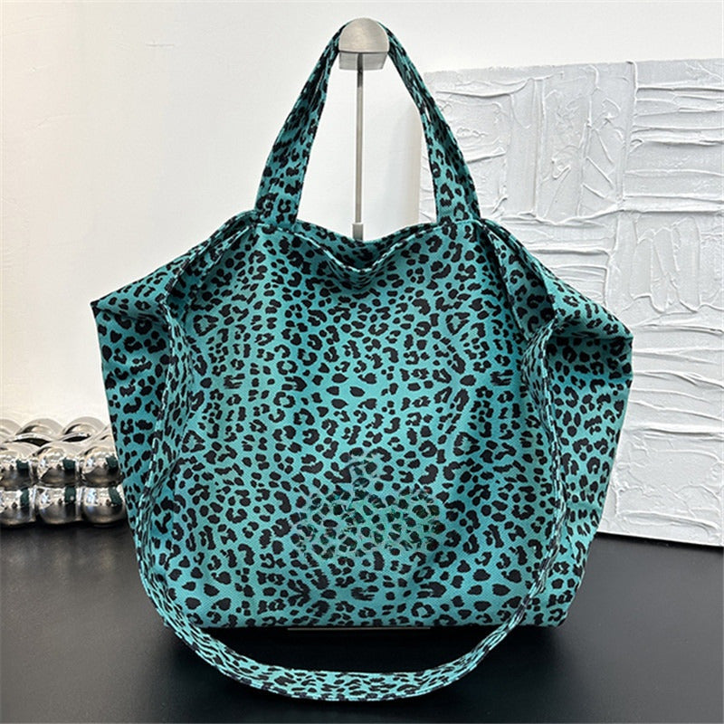 #298 Women's new fashion canvas bag retro Leopard large-capacity shoulder bag