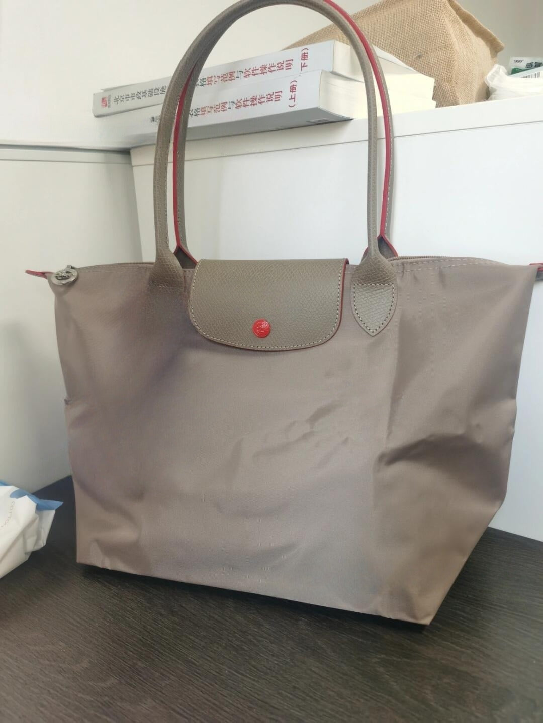 #576 Women's New Joker Nylon Jiaozi Handbag Embroidered Large Tote Waterproof Folding Shoulder Bag.
