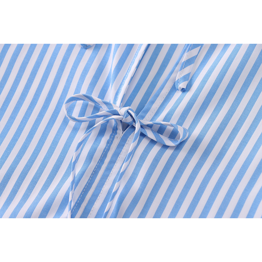 Women's bow decoration short striped shirt