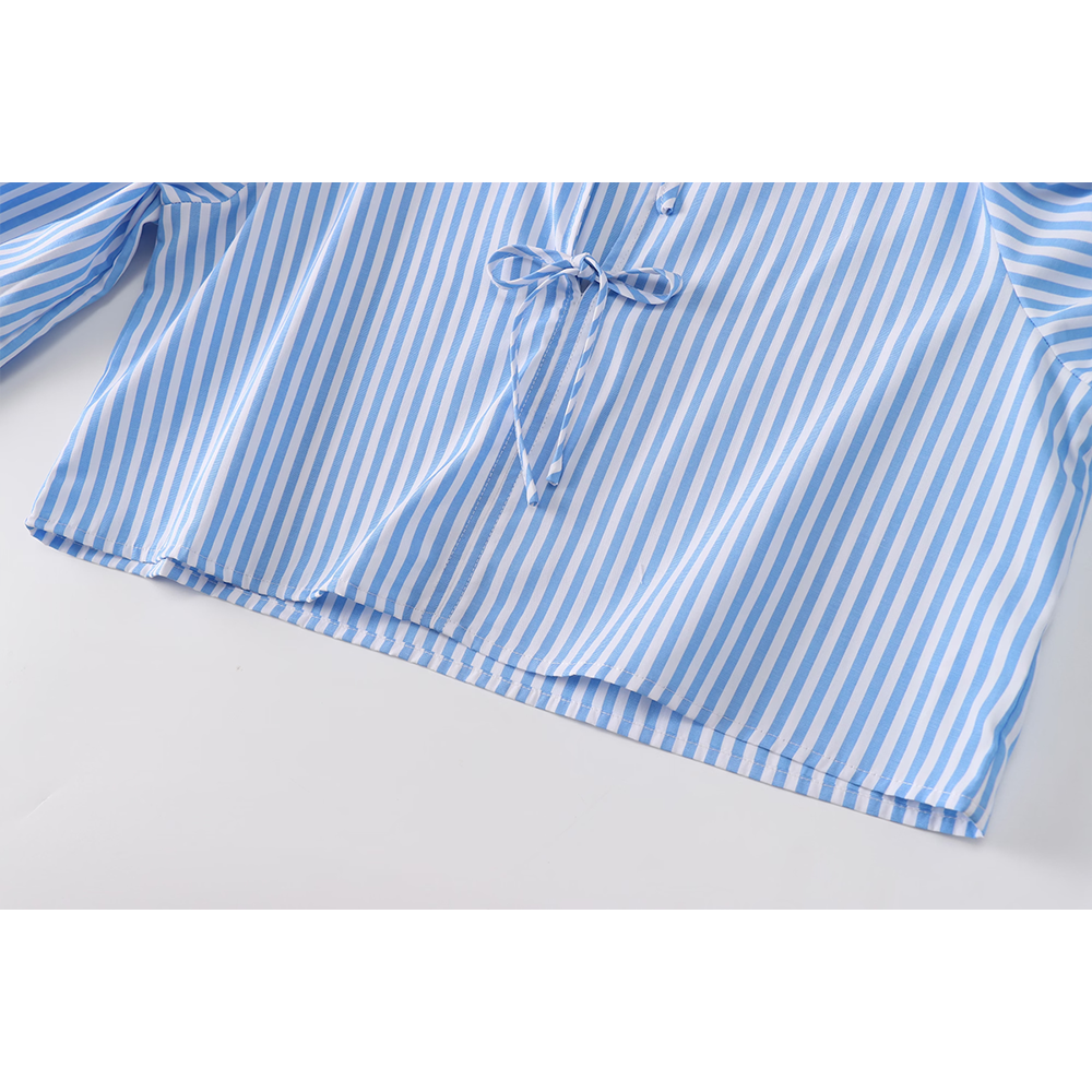 Women's bow decoration short striped shirt