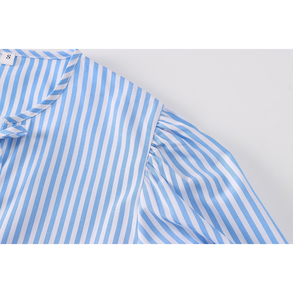 Women's bow decoration short striped shirt