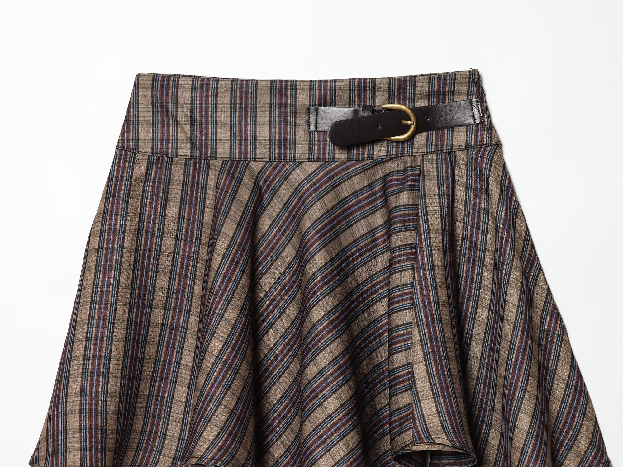 Women's straps decorative casual plaid mini skirt