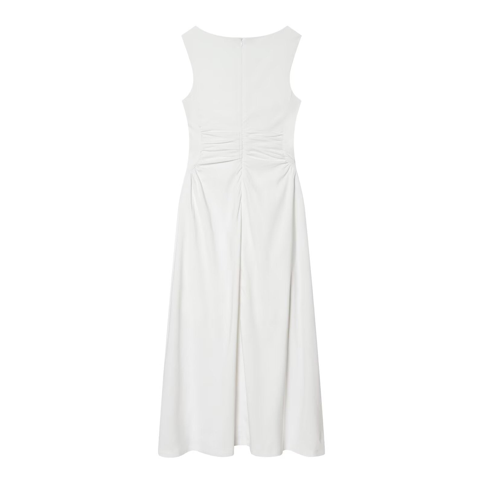 Women's U-neck pleated waist MIDI dress