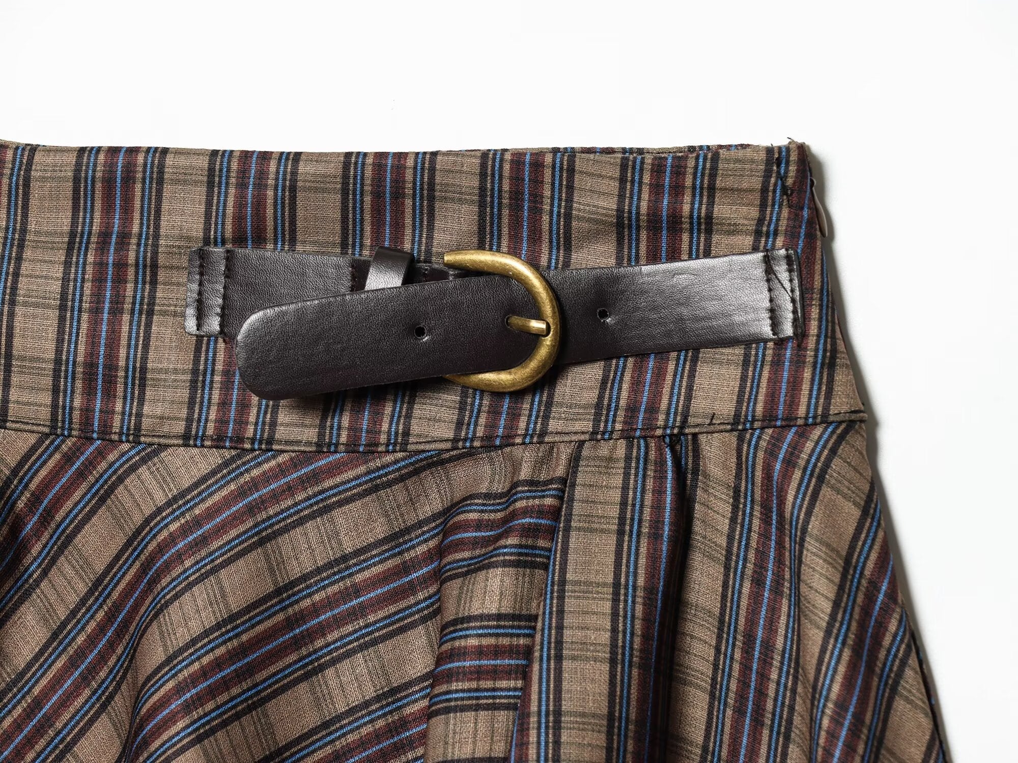 Women's straps decorative casual plaid mini skirt