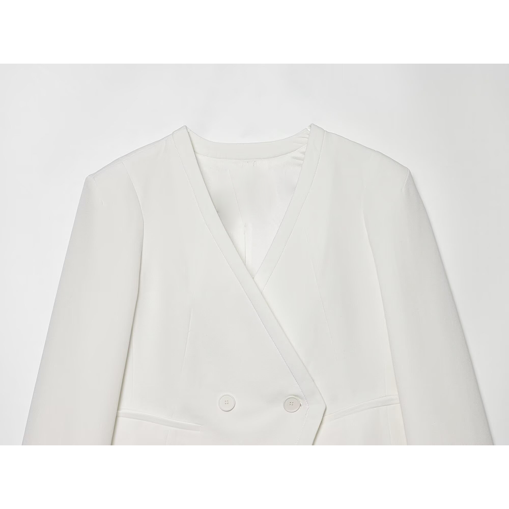 Women's short V-neck double breasted Blazer Coat
