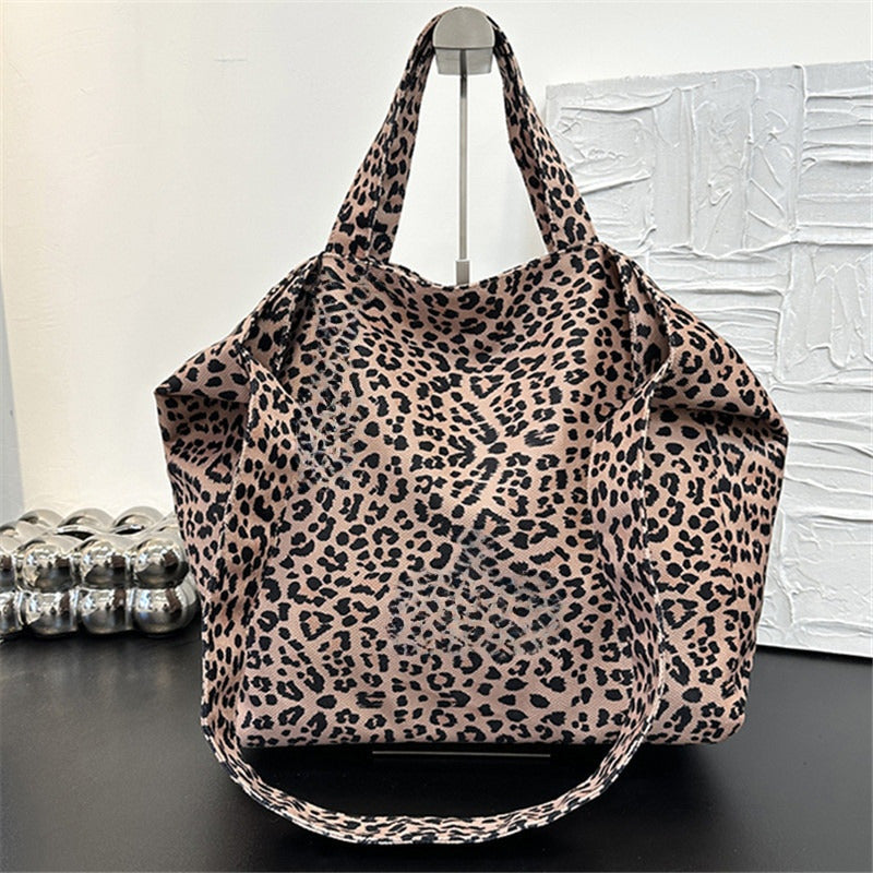 #298 Women's new fashion canvas bag retro Leopard large-capacity shoulder bag