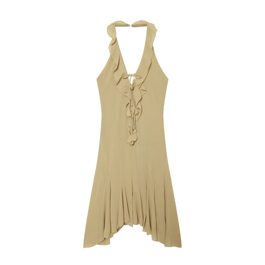 Women's asymmetrical hem hanging neck dress