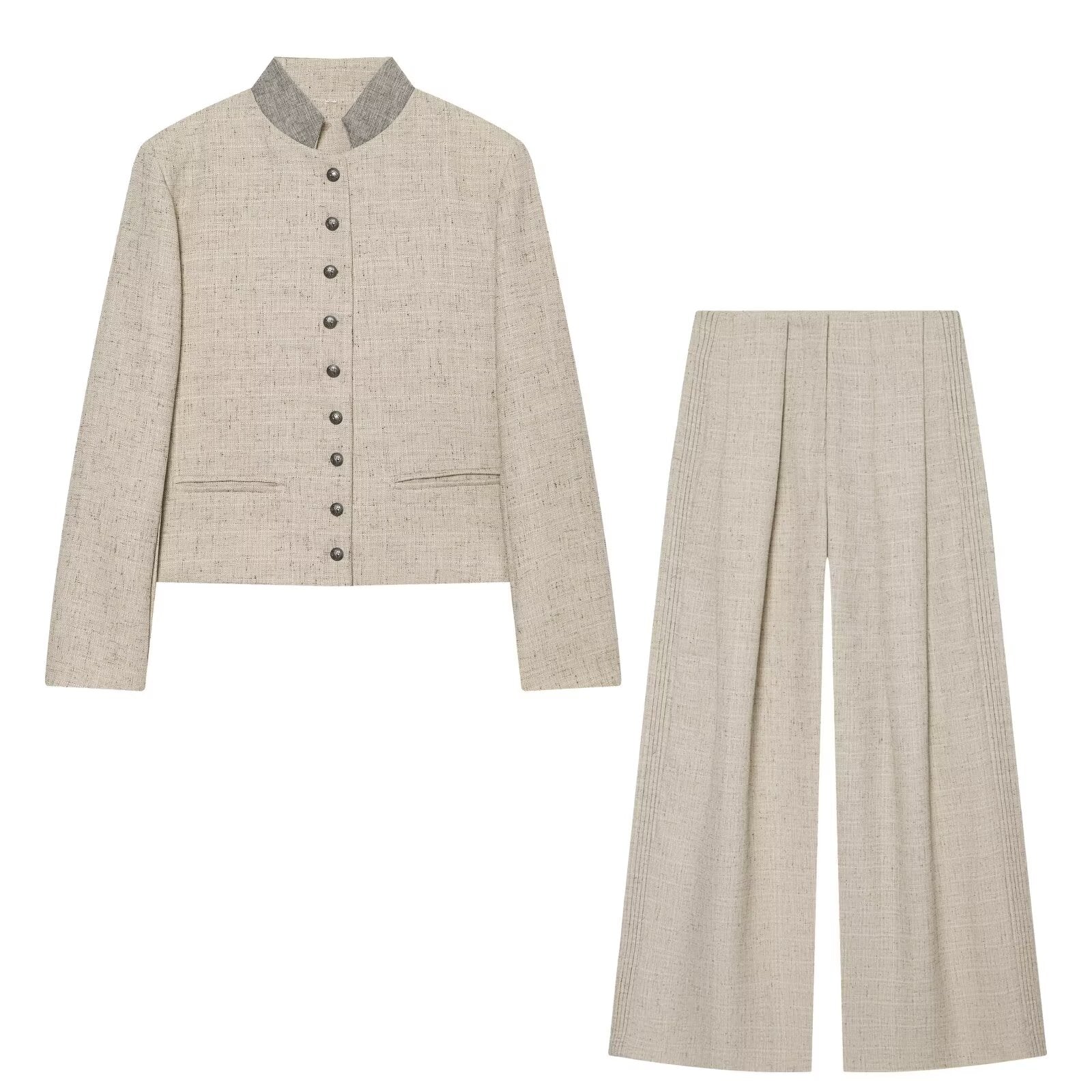 suit Women's 2 pieces back pleated design short Blazer Coat+ Pants