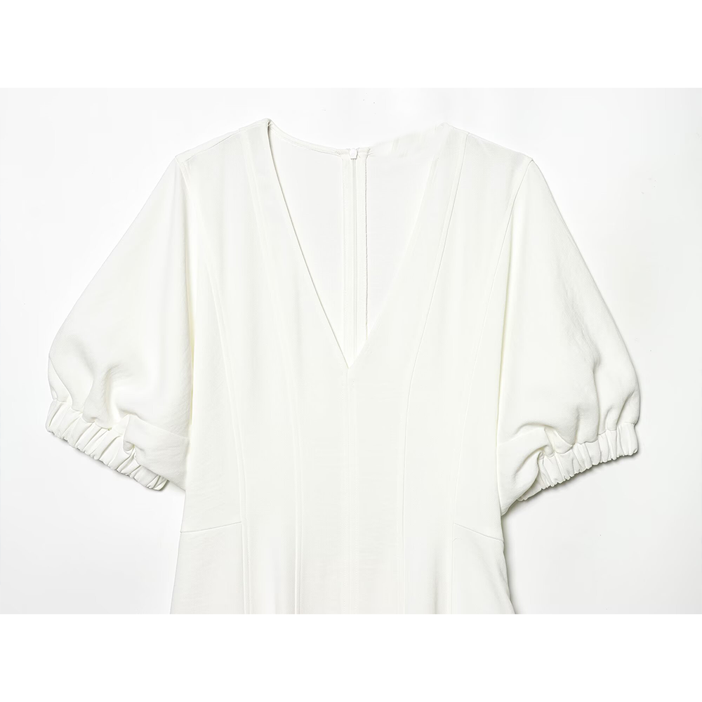 Women's V-neck Bubble Sleeve Midi Dress