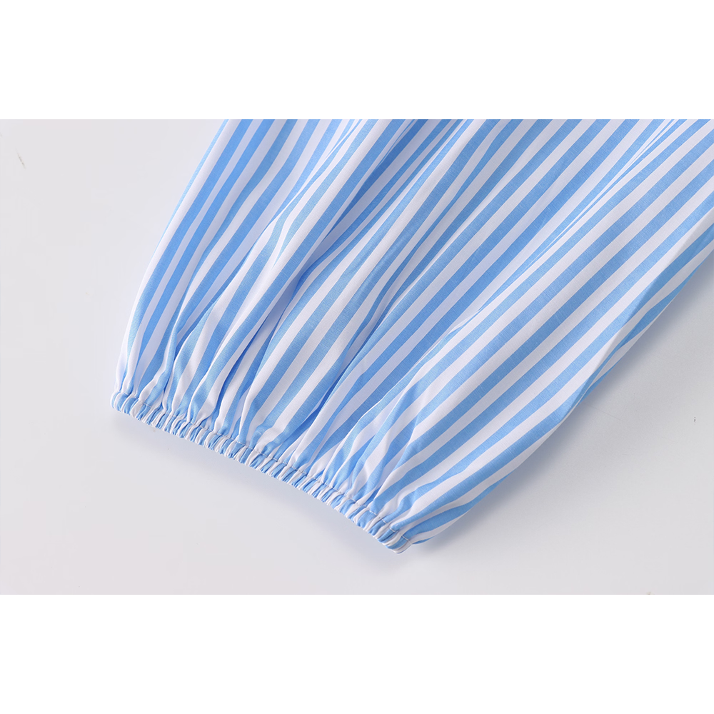 Women's bow decoration short striped shirt