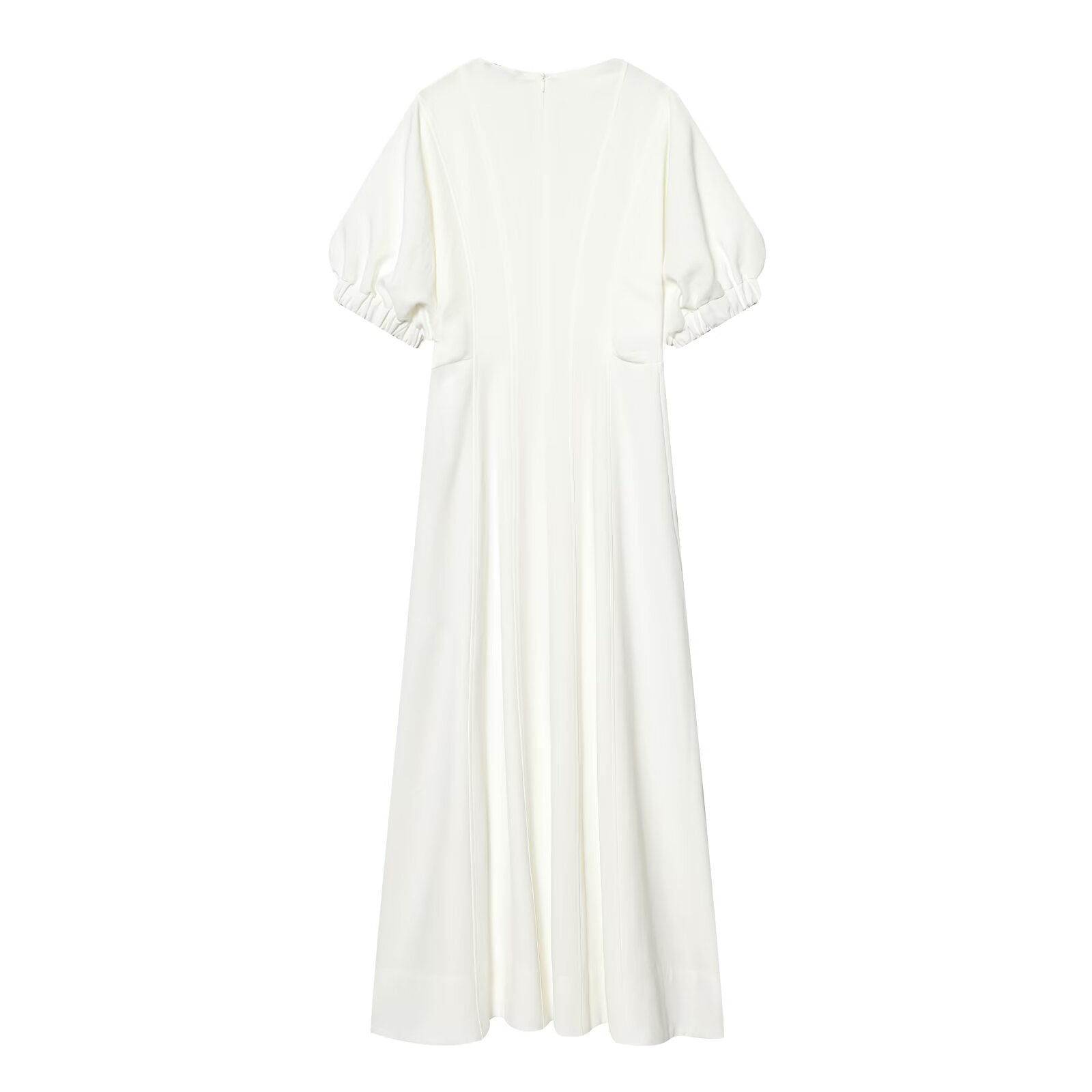 Women's V-neck Bubble Sleeve Midi Dress